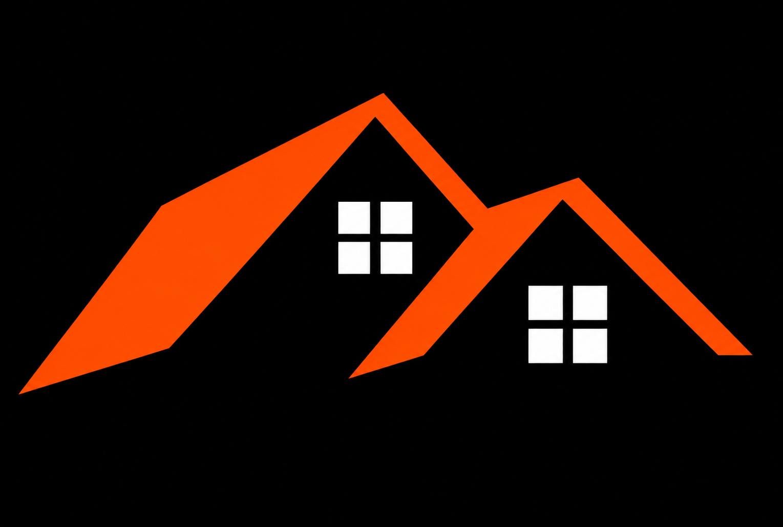 Two orange houses with white windows on black background